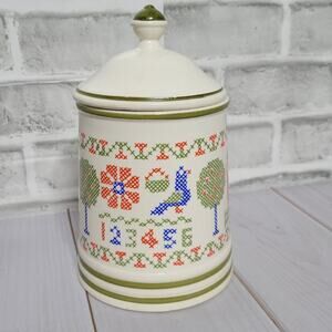Vintage 1990s Kitchen Decor ABC 123 Canister  with Lid (9" tall)